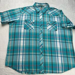 YoungBloods Vintage Pearl Snap men’s short sleeve plaid Western Wear Shirt 2XL